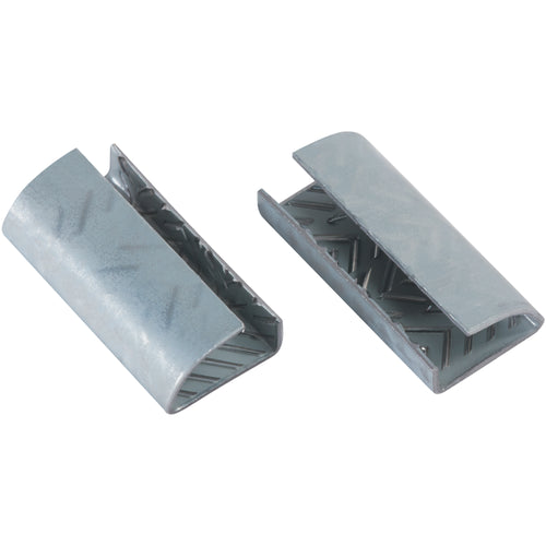 Galvanized steel serrated seals engineered for maximum grip on polyester strapping. The inside treads lock securely, preventing strap slippage during transit and storage. Sold in convenient cases of 1,000 seals‚built for high-volume industrial packaging operations.