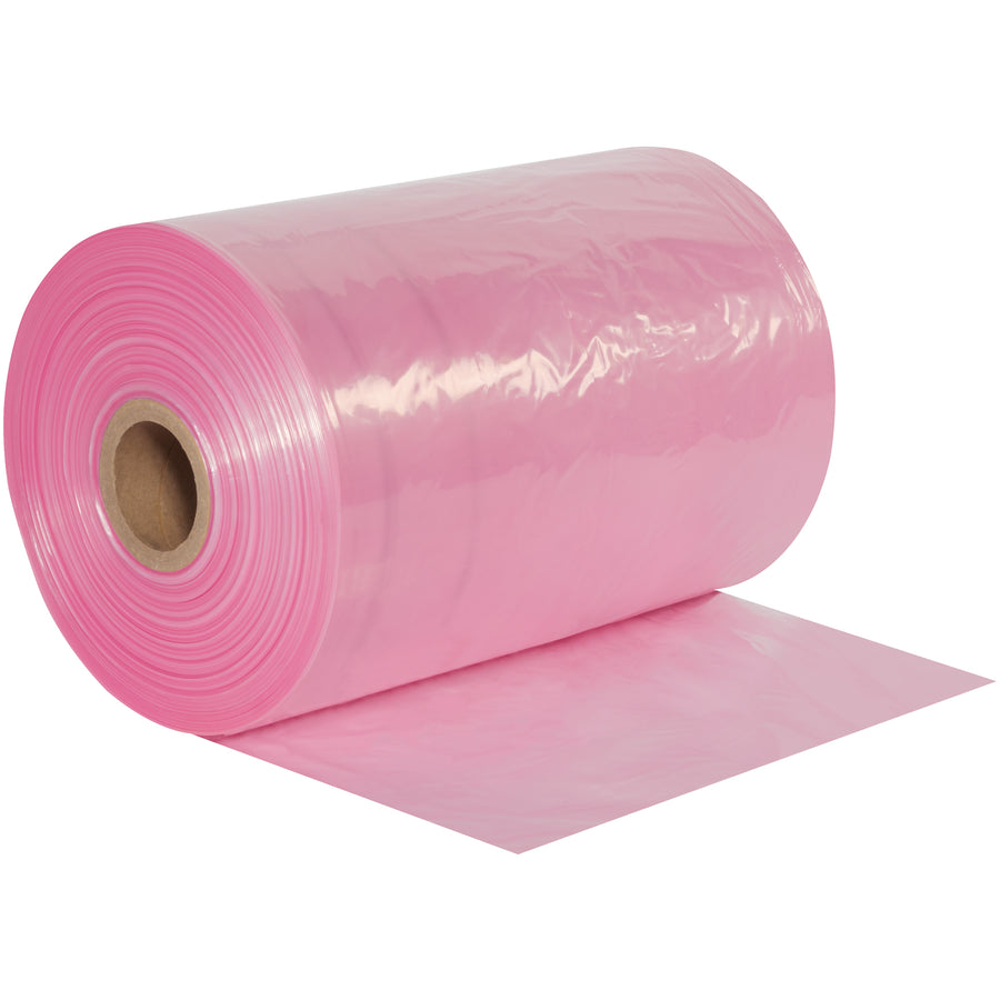 Protect sensitive electronics with this 18" x 2150' pink anti-static poly tubing roll. Cut to custom lengths and heat seal both ends to create cost-effective protective bags for circuit boards, resistors, and components. 2 mil thickness provides reliable static discharge protection without stocking multiple bag sizes.