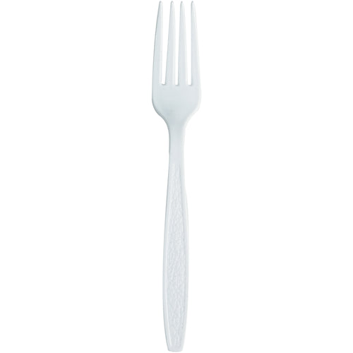 Eliminate washing costs and lost silverware with our standard-weight white plastic forks. Ideal for cafeterias, breakrooms, and restaurant carry-out operations. One case includes 1,000 durable forks built to handle everyday use without breaking the budget.