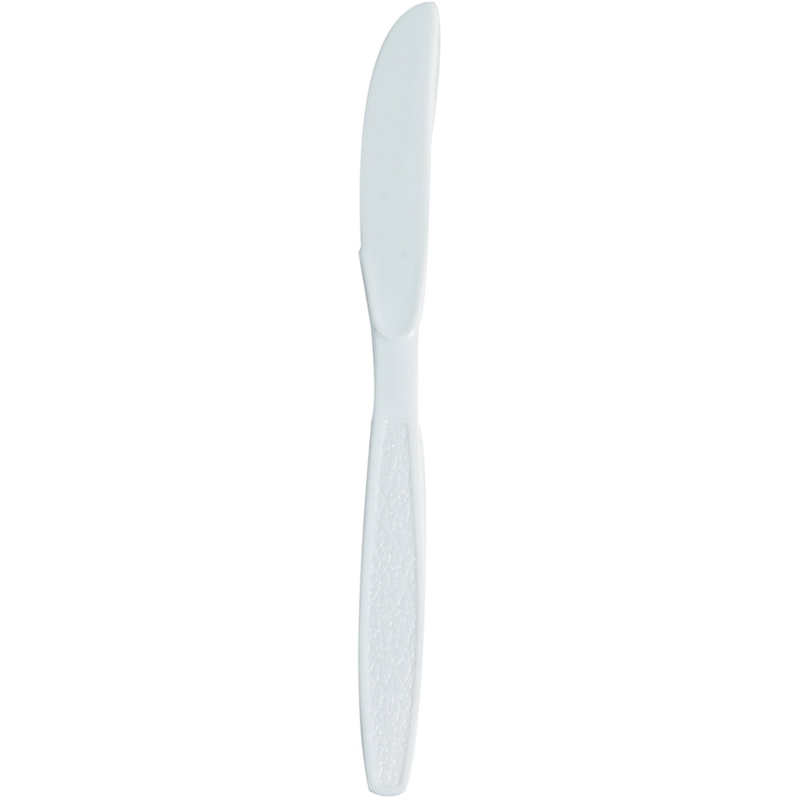 Eliminate silverware replacement costs with disposable plastic knives‚1,000 white, standard-weight utensils per case. Perfect for cafeterias, breakrooms, and restaurant carry-out orders. No washing required, no lost items to track.