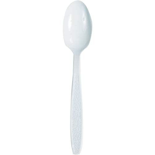 Eliminate washing and replacement costs with bulk white plastic spoons designed for high-volume foodservice. This case of 1000 standard-weight utensils handles daily use in cafeterias, breakrooms, and restaurant carry-out operations without breaking the budget. Stock your facility with reliable disposable silverware that keeps labor costs low.