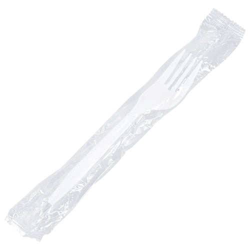 Eliminate washing costs and lost silverware with our individually wrapped white plastic forks. Standard-weight construction handles normal foodservice use, sold in convenient cases of 1,000 units. Perfect for lunch rooms, cafeterias, and restaurant carry-out orders.