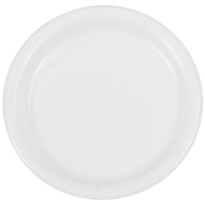 Reliable 7" medium-duty white paper plates built for both hot and cold food applications. Microwave-safe and won't melt with heavy or moist food. Case of 200 disposable plates per order.