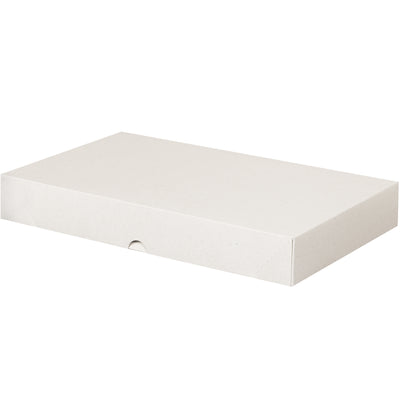 Professional-grade 8.5" x 14" x 2" white fibreboard folding cartons designed for business card storage and document protection. Two-piece snap-out construction requires zero assembly time. Ships and stores flat to maximize warehouse efficiency‚200 boxes per case.