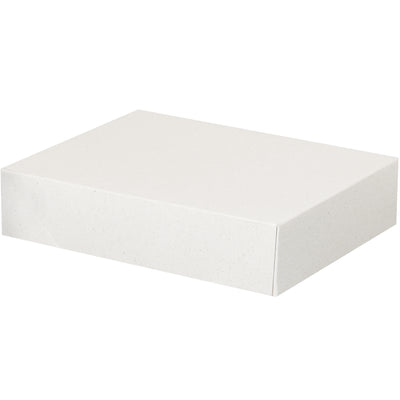 Professional-grade 8.5" x 11" x 2.5" white fibreboard folding cartons designed for business card and stationery storage. Two-piece construction snaps into place instantly with zero assembly tools required. Ships and stores flat to maximize warehouse efficiency‚200 units per case.