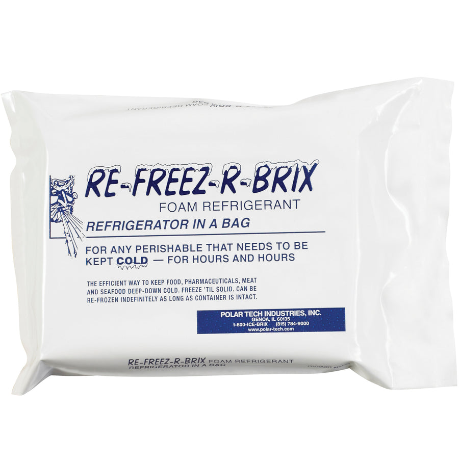 Keep pharmaceuticals, blood products, and lab samples protected with Re-Freez-R-Brix® cold bricks. These 7x5x1.5" foam refrigerant inserts maintain uniform temperature for over 12 days in a case of 12. Food-safe, non-toxic, and sealed in heavy-duty plastic for reliable cold chain compliance.