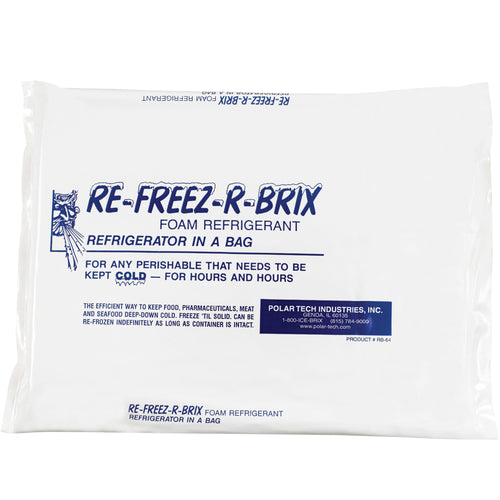 Keep perishables protected for 12+ days with Re-Freez-R-Brix¬Æ cold bricks. These 11.25x9.25x1 foam refrigerant ice packs maintain uniform temperature to prevent thawing of pharmaceuticals, blood products, and lab samples. Non-toxic, food-safe sealed design sold by the case of 12.