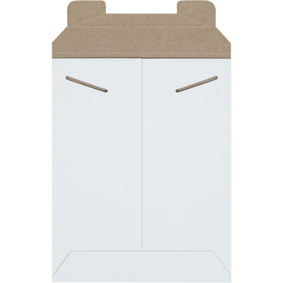 Protect photos, documents, and merchandise with rigid 7x9" white chipboard stayflat mailers featuring secure tab lock closure. Manufactured from .028 chipboard with no stiffeners needed‚lightweight design reduces postage costs while maintaining professional presentation. Sold by the case of 100.