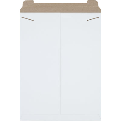 Protect documents and photos with these rigid 18 x 24" white chipboard Stayflats mailers featuring secure tab lock closure. Manufactured from .028 chipboard for guaranteed non-bendable performance without added stiffeners. Lightweight design reduces postage costs‚case of 50.