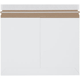 Professional white side loading stayflat mailers engineered for e-commerce brands shipping documents and photos. .028 chipboard construction with peel-and-seal closure and pull-tab tear strip for effortless opening. Lightweight design reduces postage costs without sacrificing protection–100 per case.
