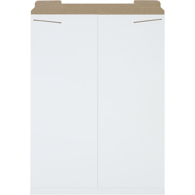 Professional-grade 27x20" white Stayflats mailers featuring rigid .028 chipboard construction and secure tab lock closure. Protect photos, documents, and prints without additional stiffeners. Ships case of 50‚lightweight design keeps postage costs down.