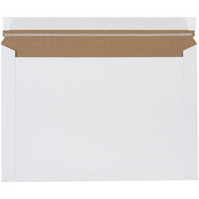 Industry-standard 9.5x12.5" white chipboard express mailers with reliable peel-and-seal closure and pull-tab tear strip. Lightweight .012 chipboard construction requires no additional stiffeners, reducing postage costs while maintaining puncture resistance. Sold by the case of 250 units.