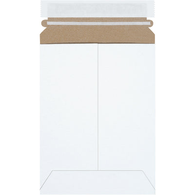 Professional-grade 8 x 6 self-seal white chipboard mailers designed for e-commerce brands shipping photos, documents, and flat items. Each case includes 25 mailers with peel-and-seal closure, pull-tab tear strip, and .020 chipboard construction for maximum puncture resistance without additional stiffeners. Lightweight design reduces freight costs while maintaining premium presentation.