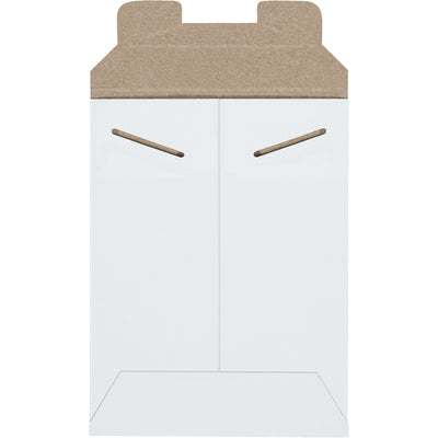 Heavy-duty 6 x 8" white chipboard mailers with tab lock closure deliver professional protection without the weight penalty. Built from .028 chipboard for puncture resistance, these stayflats require no additional stiffeners and ship at a lower postage cost. Sold as a case of 100.