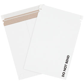 Packrift's 9x11.5" Stayflats® do not bend mailers combine professional protection with cost-effective shipping for e-commerce brands. White recycled paperboard construction with self-seal, pressure-sensitive closure and pre-printed Do Not Bend messaging. Sold by the case (100 units).