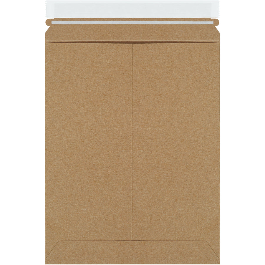 Professional-grade 9 x 11.5" kraft self-seal mailers built from .028 chipboard for maximum puncture resistance and document protection. Peel-and-seal closure with easy-tear pull tab requires no additional stiffeners, reducing shipping weight and costs. Case of 100 mailers ideal for e-commerce brands shipping photos, documents, and flat merchandise.