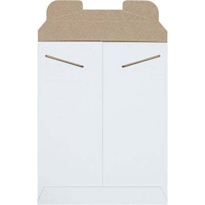 Protect photos, documents, and merchandise with Packrift's 9x11.5" white Stayflats chipboard mailers. Built from .028 chipboard with reliable tab lock closure, these hard mailers require no additional stiffeners and ship lightweight to reduce postage costs. Case of 100.