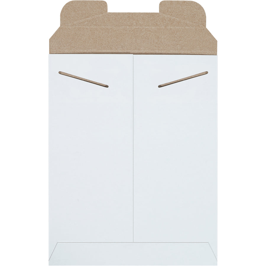 Protect photos, documents, and merchandise with Packrift's 9x11.5" white Stayflats chipboard mailers. Built from .028 chipboard with reliable tab lock closure, these hard mailers require no additional stiffeners and ship lightweight to reduce postage costs. Case of 100.