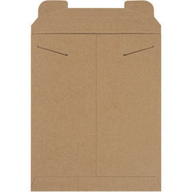 Professional-grade 11x13.5" kraft stayflats® mailers protect documents, photos, and merchandise with rigid .036 chipboard construction and patented tab lock closure. Lightweight design saves postage costs while eliminating the need for additional stiffeners–ship 100 pieces per case with zero bend damage.