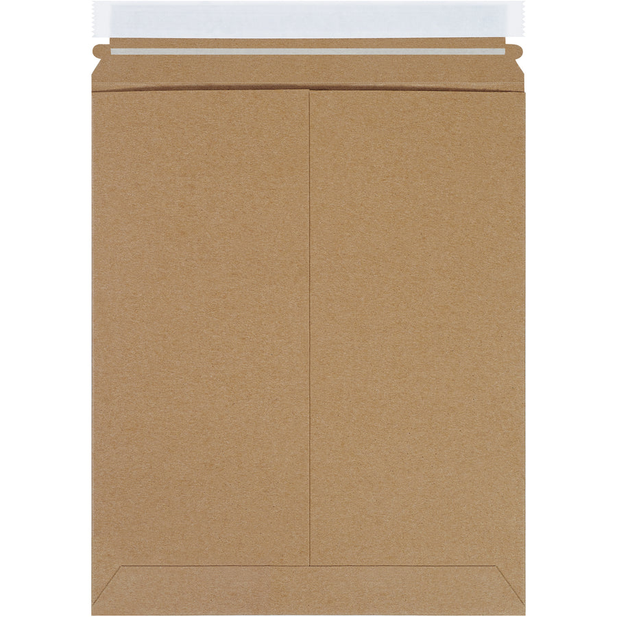 Heavy-duty 11x13.5" kraft self-seal Stayflats Plus® mailers deliver professional protection for e-commerce shipments without added stiffeners. Pre-scored .028 chipboard with peel-and-seal closure stays flat and resists puncture. Case of 100 reduces postage costs while maintaining brand presentation.