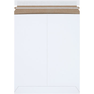 Professional-grade 11 x 13.5" white self-seal mailers built from durable .020 chipboard for reliable document and photo protection. Peel-and-seal closure with pull-tab tear strip requires no additional stiffeners. Sold by the case of 100 units.