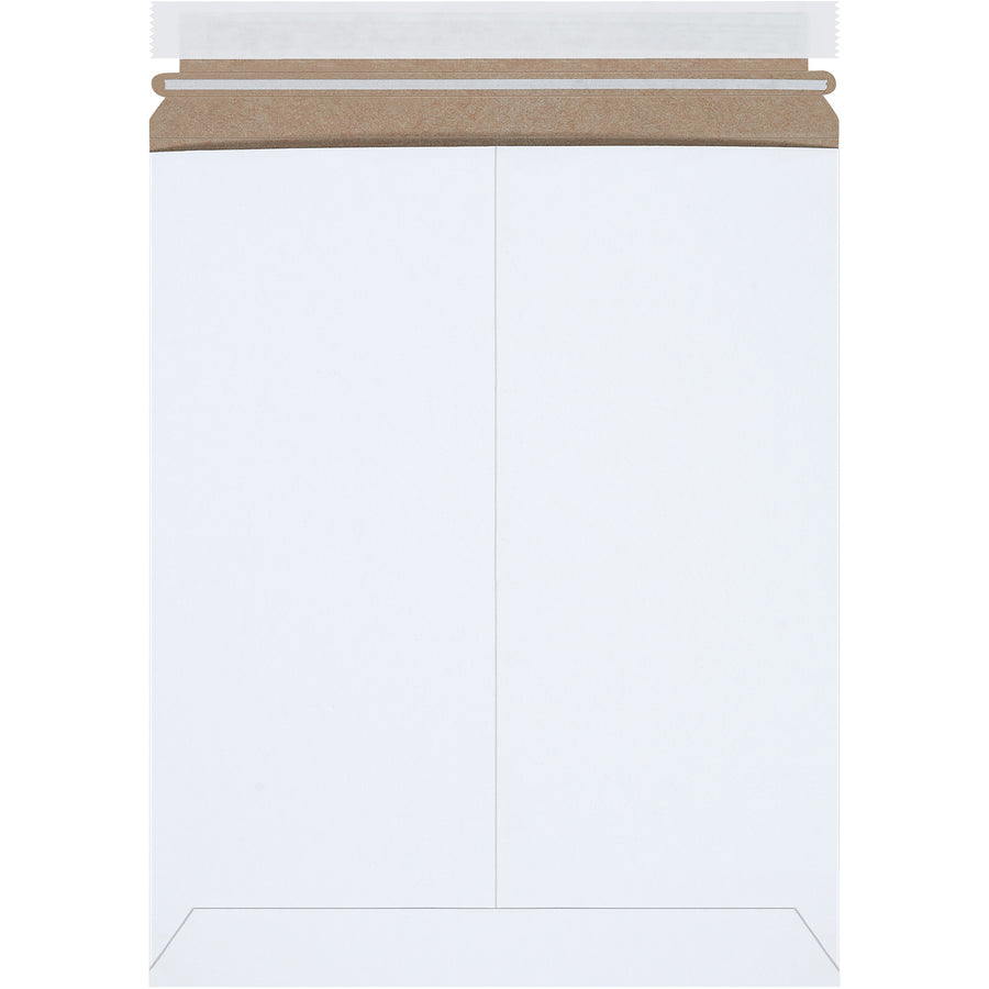 Professional-grade 11 x 13.5" white self-seal mailers built from durable .020 chipboard for reliable document and photo protection. Peel-and-seal closure with pull-tab tear strip requires no additional stiffeners. Sold by the case of 100 units.