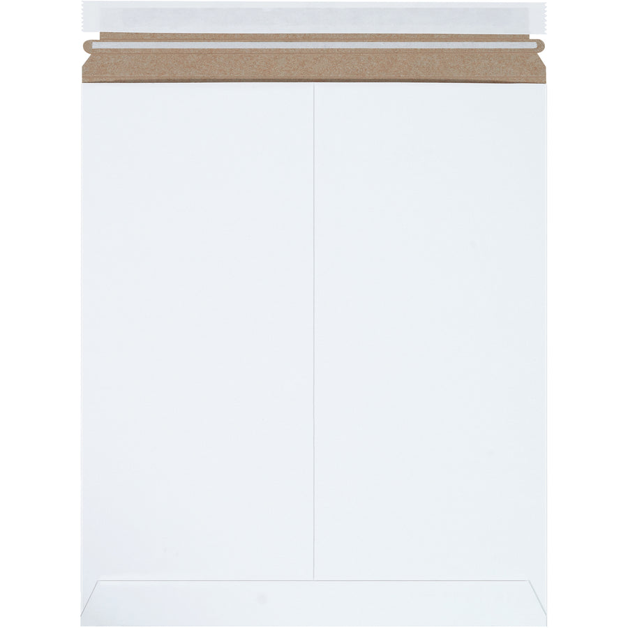 Ship photos, documents, and products with confidence using these 15 x 12 3/4" white self-seal stayflats mailers. Engineered from rigid .020 chipboard for maximum protection without added stiffeners, they feature an easy peel-and-seal closure with a quick-tear strip. Pack of 25 mailers keeps your brand presentation professional while reducing freight costs.