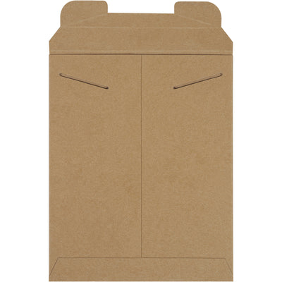 Protect documents, photos, and merchandise with professional-grade 9 3/4 x 12 1/4" kraft stayflat mailers featuring reliable tab lock closure. Manufactured from sturdy .036 chipboard with no additional stiffeners needed, these lightweight hard mailers reduce postage costs while ensuring puncture-resistant delivery. Case of 100 units.