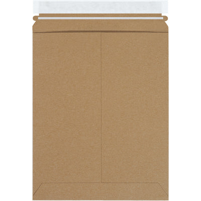 Professional-grade kraft self-seal stayflats plus mailers protect documents and photos with .028 chipboard construction and reliable peel-and-seal closure. 9.75" x 12.25" dimensions ship 100 per case, reducing postage costs with no stiffeners needed. Easy tear-strip opening speeds processing for high-volume e-commerce operations.