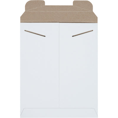 Rigid .028 white chipboard tab lock mailers designed for e-commerce brands shipping photos, documents, and flat merchandise. 9.75" x 12.25" size prevents bending with secure tab lock closure. Lightweight design reduces postage costs‚no additional stiffeners needed. Sold by the case (100 units).
