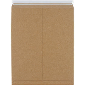Professional-grade 21x17" kraft self-seal stayflat mailers built from .028 chipboard for maximum puncture resistance and product protection during shipping. Peel-and-seal closure with pull-tab tear strip eliminates extra materials–lightweight design reduces postage costs. Sold by the case of 100.