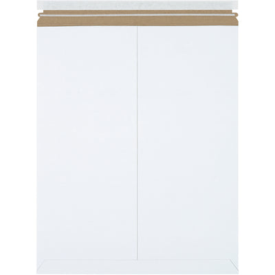 Ship photos, documents, and sensitive items with confidence using these 17x21" white self-seal stayflat mailers. Made from rigid .020 chipboard that requires no additional stiffeners, these peel-and-seal mailers offer professional protection at lightweight cost savings. 100 mailers per case with pull-tab tear strip for effortless opening.