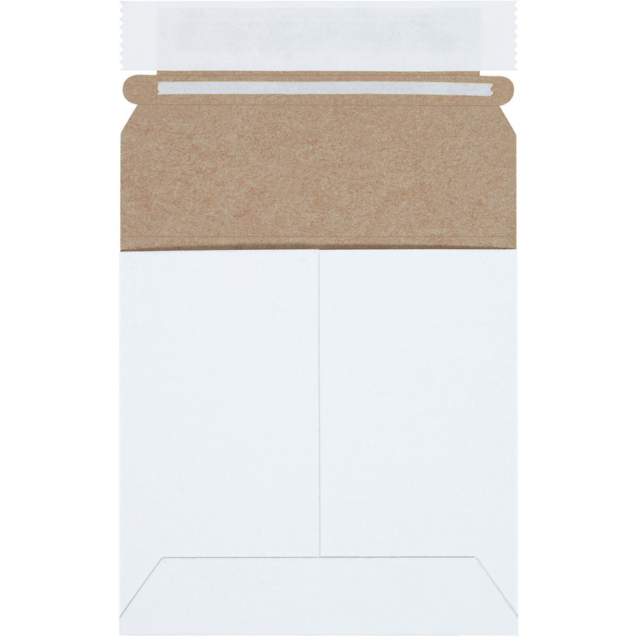 Professional-grade 5 1/8" x 5 1/8" white self-seal Stayflats Plus mailers built from sturdy .020 chipboard–no additional stiffeners required. Peel-and-seal closure with easy-tear pull tab strip ensures reliable sealing and effortless opening. Sold as a case of 200 mailers.