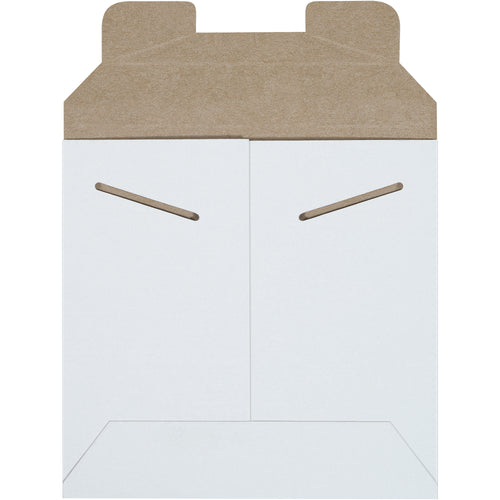 Protect photos, documents, and media in professional white chipboard mailers that arrive damage-free. Our 6x6 Stayflats feature rigid .028 chipboard construction with secure tab lock closure and require no additional stiffeners. Buy by the case of 200 and reduce postage costs with lightweight yet durable fiberboard construction.