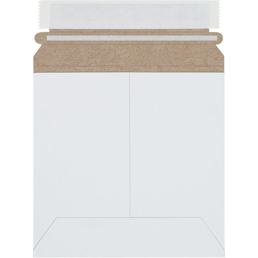 Professional 6x6" white self-seal stayflat mailers made from durable .020 chipboard provide superior puncture resistance and document protection without additional stiffeners. Featuring a convenient peel-and-seal closure with pull-tab tear strip for quick opening. Sold by the case of 200 units–lightweight design saves on freight costs.