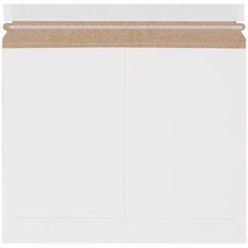 Professional white self-seal stayflat mailers with pressure-sensitive closure and tear strip. Lightweight .018 chipboard construction holds 9.75" x 12.25" mailings flat and secure. Side-loading design with easy-open tear strip. 200 mailers per case–the economical choice for e-commerce brands shipping soft goods, photos, and documents.