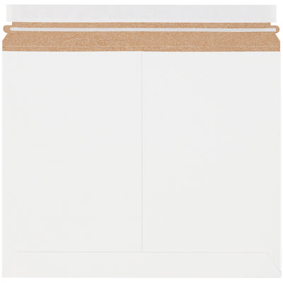 Premium 11" x 13.5" white Stayflats Lite mailers with pressure-sensitive self-seal closure and tear strip for effortless opening. Constructed from .018 chipboard for reliable protection of documents, photos, and promotional items. Cost-effective case of 200 units reduces shipping weight and environmental impact.