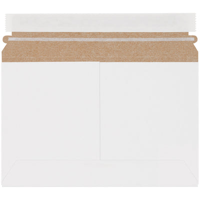 Professional 6" x 9.5" white self-seal stayflat mailers made from 100% recycled .018 chipboard. Features pressure-sensitive adhesive closure with convenient tear strip for quick, secure sealing. Sold by the case of 200 units.