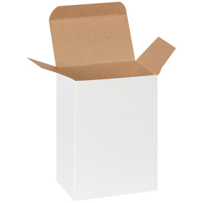 Professional-grade 4" x 2.5" x 6" white reverse tuck folding cartons made from sturdy .024 point die-cut fibreboard. Features pye-lock tucks for positive locking and meets federal specification PPP-B-566. Sold as a case of 250 and shipped flat to maximize storage and cut shipping costs.