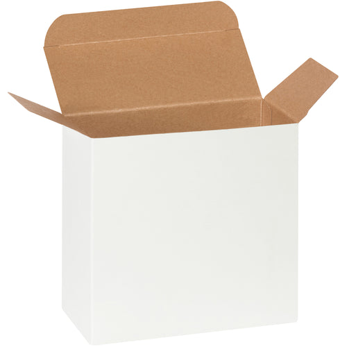 Professional-grade white reverse tuck folding cartons with proven pye-lock tuck design for secure product containment. Crafted from 24-point die-cut fibreboard, these chipboard boxes ship flat to minimize storage and logistics costs. Sold by the case of 250 units.