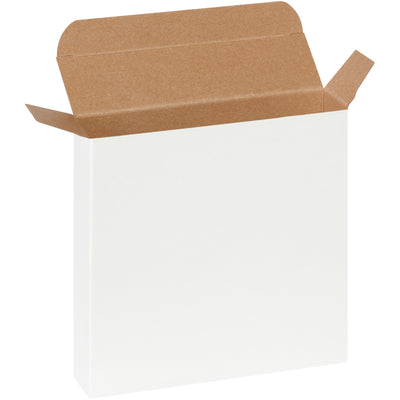 Professional-grade white reverse tuck folding cartons sized 6" x 1.5" x 6" featuring pye-lock tucks for secure closure and federal specification compliance. Manufactured from .024 point die-cut fibreboard to provide durability and product protection for small items. Ships flat in cases of 250 units to minimize freight costs and warehouse space.