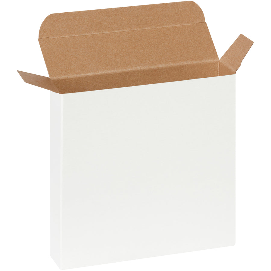 Professional-grade white reverse tuck folding cartons sized 6" x 1.5" x 6" featuring pye-lock tucks for secure closure and federal specification compliance. Manufactured from .024 point die-cut fibreboard to provide durability and product protection for small items. Ships flat in cases of 250 units to minimize freight costs and warehouse space.