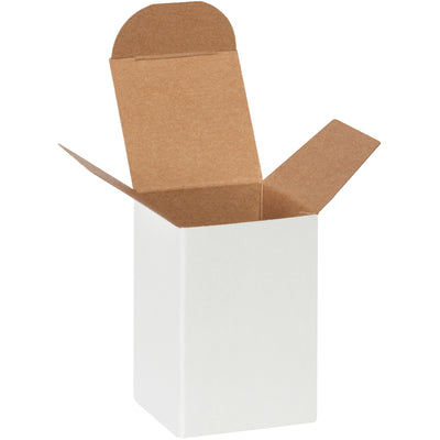 Professional-grade 2x2x3" white reverse tuck folding cartons made from .024 point die-cut fibreboard. Pye-lock tucks provide positive locking and meet federal specification PPP-B-566. Shipped flat–case of 1000 cartons reduces shipping costs and storage space.