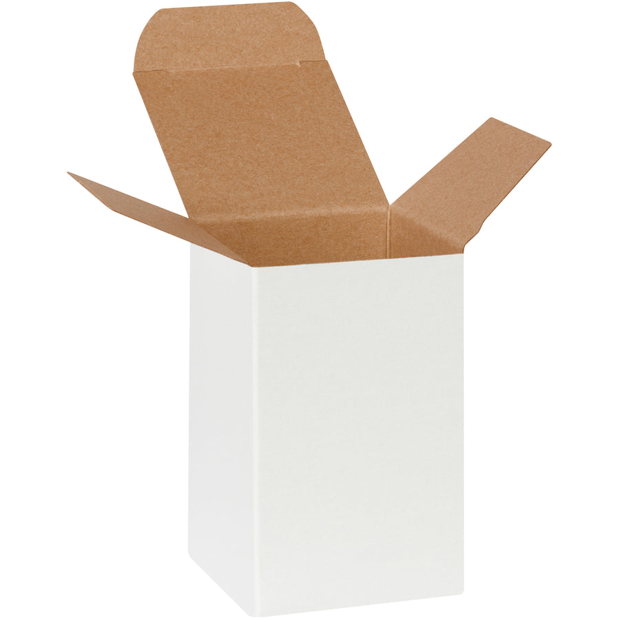 Ship small products with professional quality using these durable 2.5x2.5x4" white reverse tuck folding cartons. Made from heavy-duty 24-point fibreboard with pye-lock tucks for secure closure that meets federal specifications. Case of 500 ships flat to maximize storage efficiency and minimize freight costs.