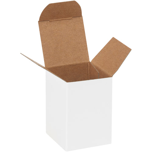 Durable 24-point fibreboard white reverse tuck folding cartons designed for small product packaging with professional appearance and secure pye-lock tucks. Dimensions 1.5