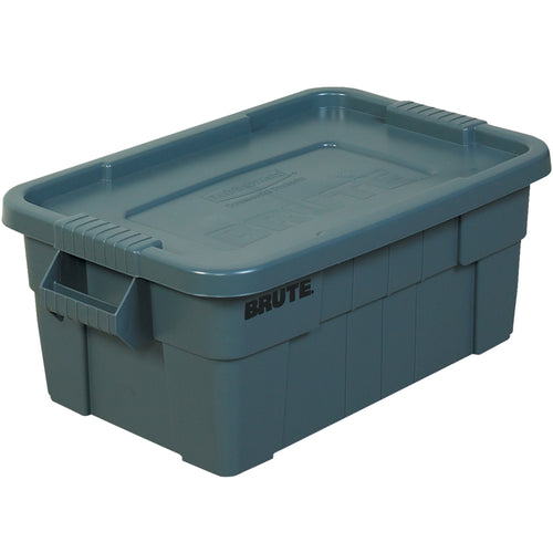 Industrial-grade gray plastic storage tote with secure-snap lid and 14-gallon capacity. Reinforced rib bottom allows dragging without damage. Perfect for warehouses, manufacturing, and logistics operations requiring durable, stackable bins.