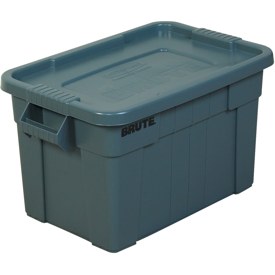 The 28x18x15" gray Brute® tote delivers tough, reliable storage with a 20-gallon capacity and snap-tight lid that keeps contents secure. Reinforced rib bottom withstands dragging and heavy use–ideal for warehouses, manufacturing, and logistics operations. Sold individually.
