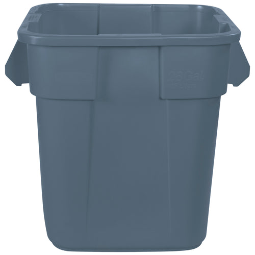 The 28-gallon Rubbermaid¬Æ Brute¬Æ square trash can delivers 14% more capacity than round containers in a durable gray plastic construction. Reinforced rims and molded grips ensure effortless lifting and handling in busy commercial environments. Nesting handles enable secure side-by-side stacking‚perfect for warehouses, facilities, and high-traffic janitorial applications.
