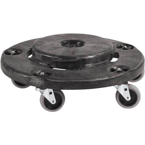 Transport waste containers safely and efficiently with the Rubbermaid Brute Dolly. This heavy-duty plastic dolly handles up to 250lbs and works with 20, 32, 44, and 55-gallon Brute containers. Innovative twist-lock design and five non-marking rubber casters ensure secure, floor-safe movement.