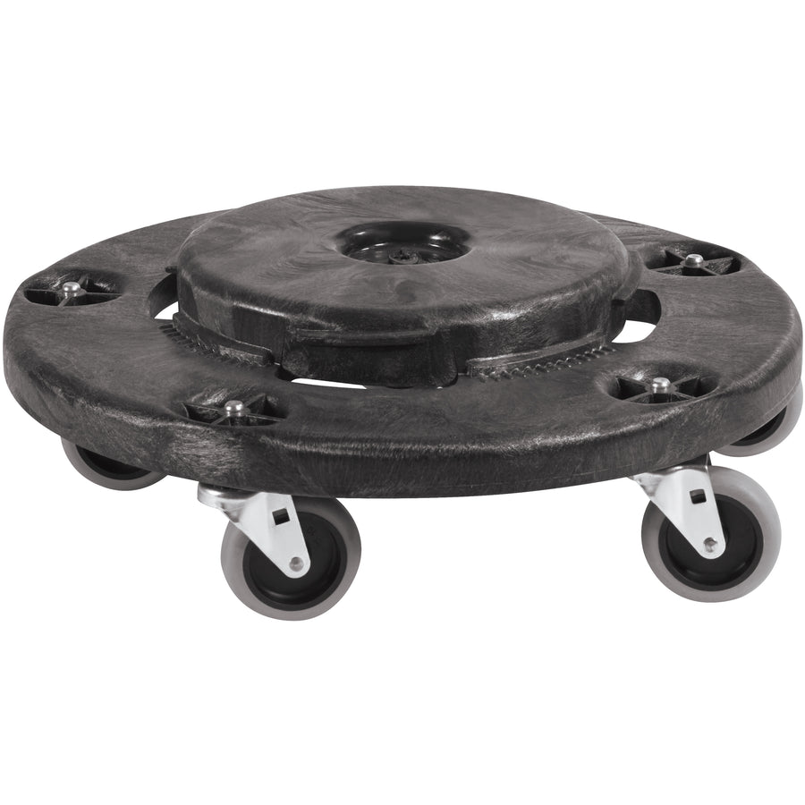 Transport waste containers safely and efficiently with the Rubbermaid Brute Dolly. This heavy-duty plastic dolly handles up to 250lbs and works with 20, 32, 44, and 55-gallon Brute containers. Innovative twist-lock design and five non-marking rubber casters ensure secure, floor-safe movement.